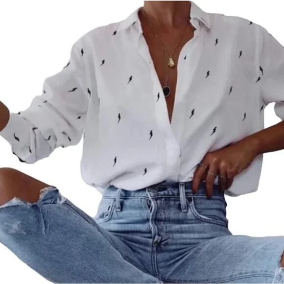 Rails Taylor White Flocked Lightning Button Down Long Sleeve Shirt Size M - Picture 1 of 11